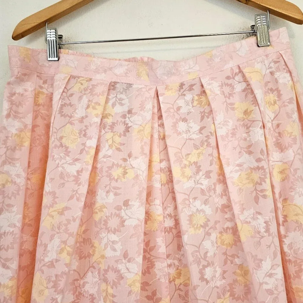 VTG 60's American Floral Pink Midi Skirt Cotton Blend Sz 24W Made USA UNION